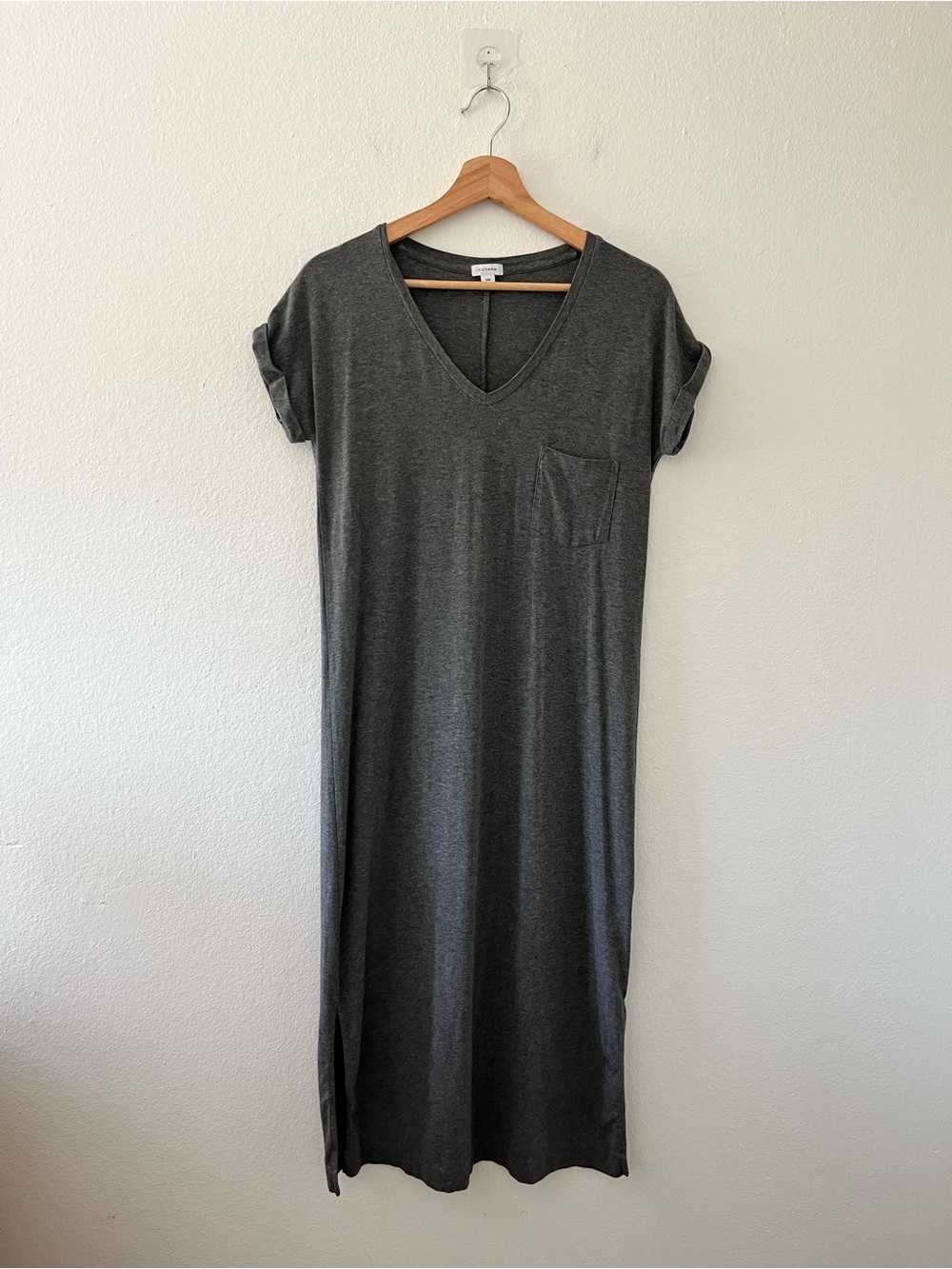 Cuyana Pima Cotton V-Neck Short Sleeve T-Shirt Minimalist Casual Midi Dress SM - Picture 2 of 5